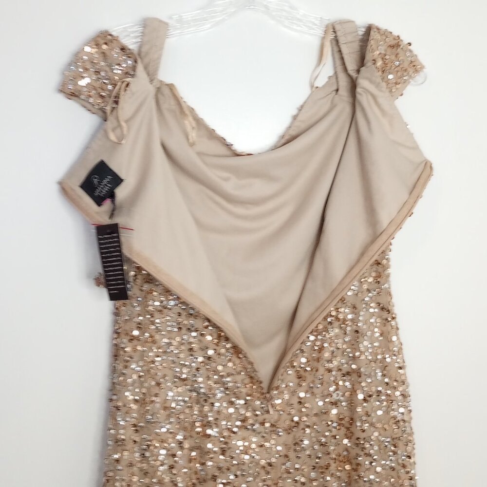 Adrianna Papell Gold Sequined Off-Shoulder Dress - Picture 8 of 13